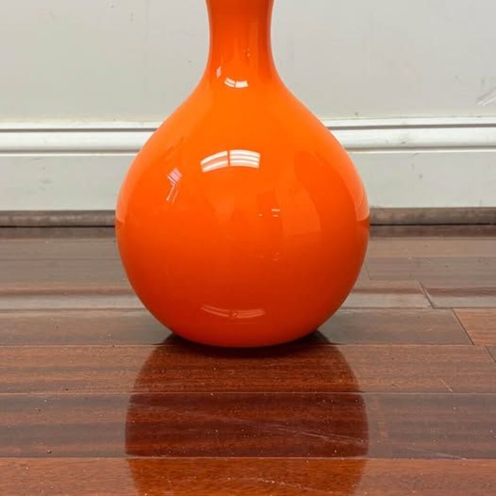 Crate & Barrel Lula Collection Vase Orange Tangerine Poland Elegant Crystal 10in